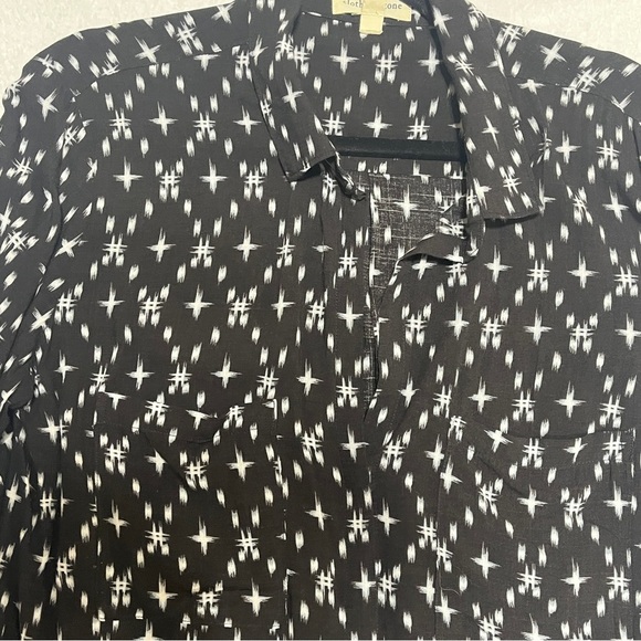 Cloth & Stone Women's Blouse Top Kasuri Hipster Star Print Black White Large - Picture 5 of 14